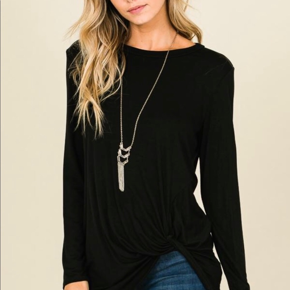 Relaxed fit black tie knot top